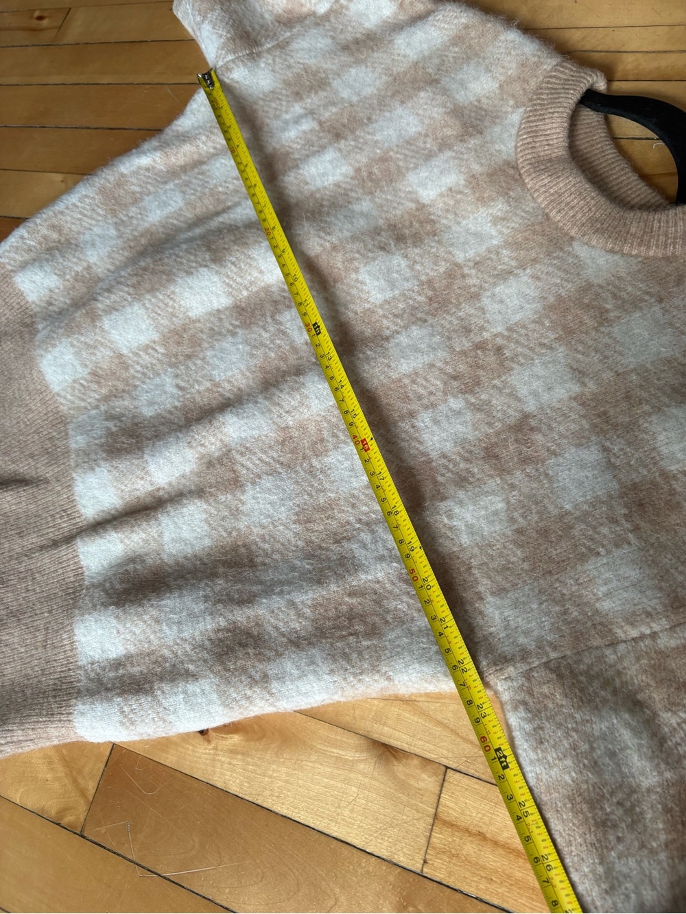 Sezane Sz M Becky Tan Checker Baby Alpaca Blend Relaxed Sweater - Picture 10 of 11